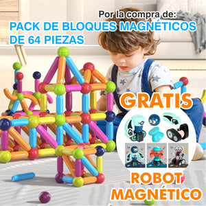 Pack de bloques magnéticos de 64 piezas + robot magnético