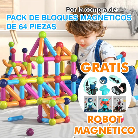 Image of Pack de bloques magnéticos de 64 piezas + robot magnético